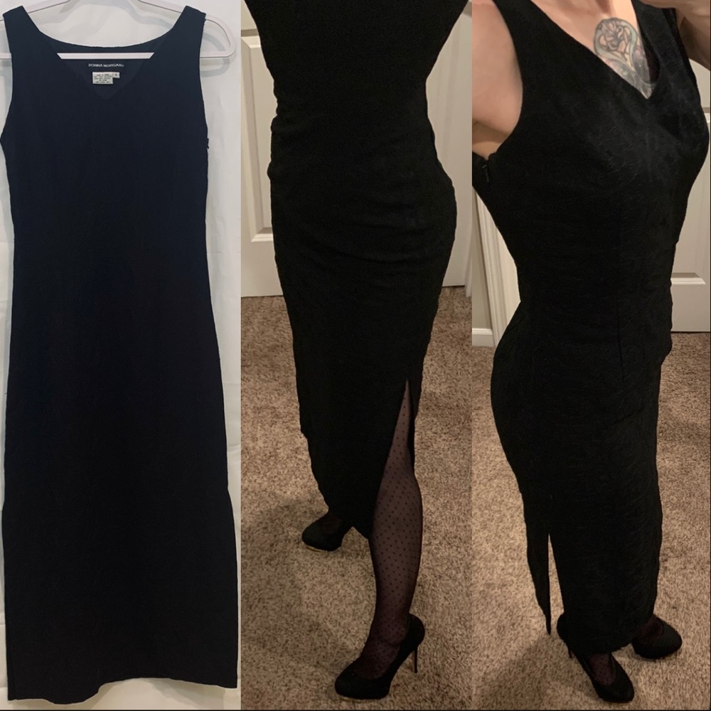 Vintage Maxi Dress Donna Morgan Embroidered Black Sz 4 Open Sides Sleeveless EUC